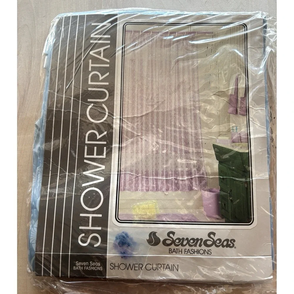 Vintage Seven Seas Shower Curtain NIP Light Blue Seashell Captiva Beach House